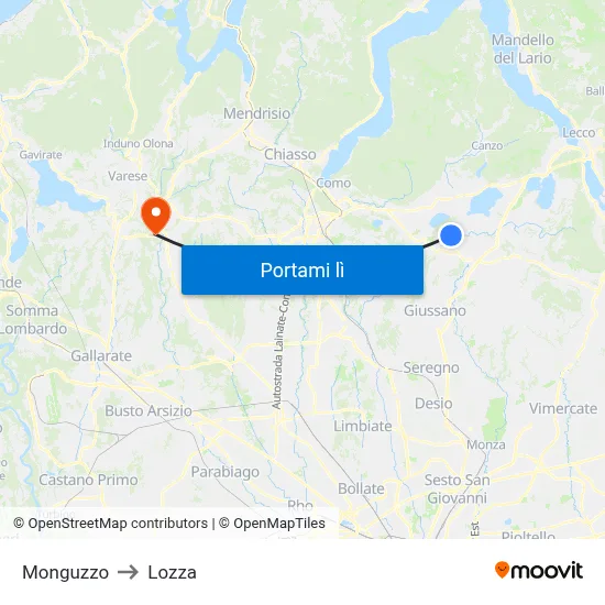 Monguzzo to Lozza map
