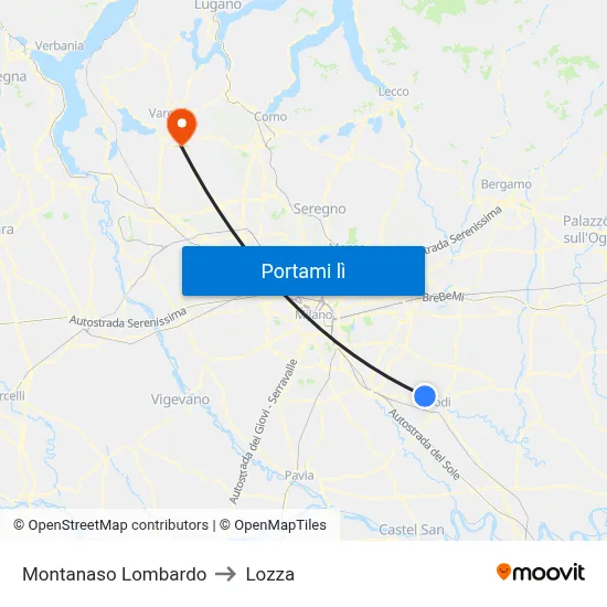 Montanaso Lombardo to Lozza map