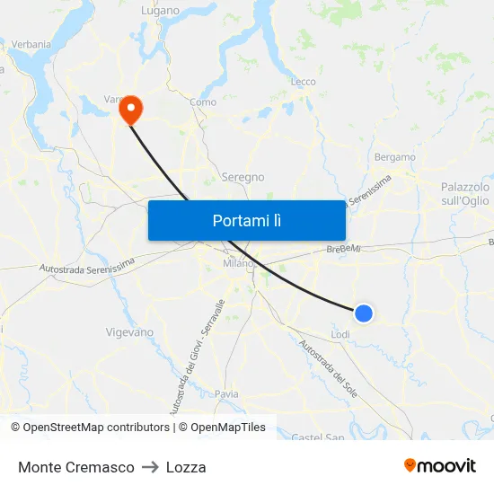 Monte Cremasco to Lozza map