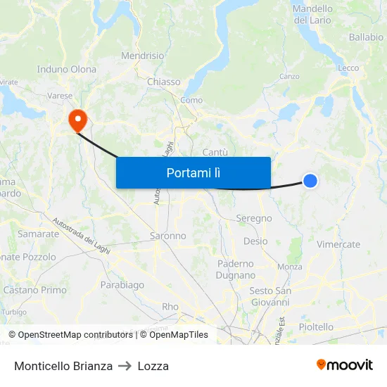 Monticello Brianza to Lozza map