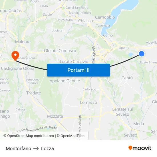 Montorfano to Lozza map