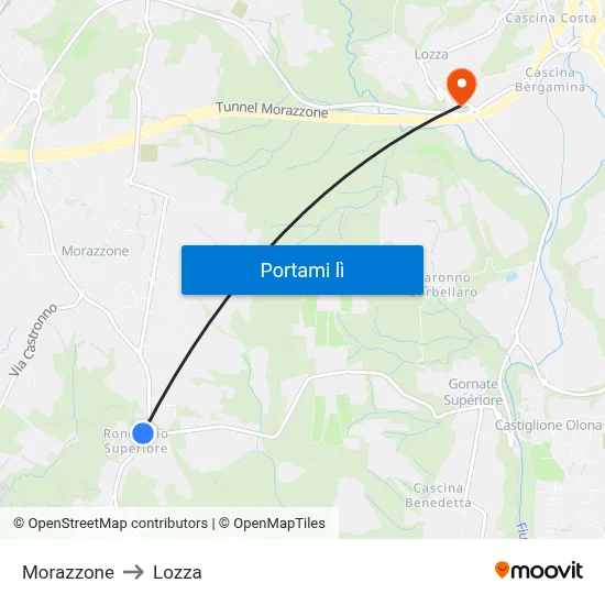 Morazzone to Lozza map