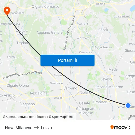 Nova Milanese to Lozza map