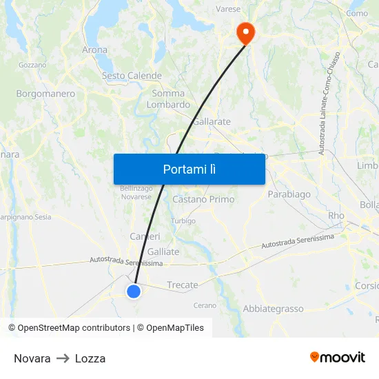 Novara to Lozza map
