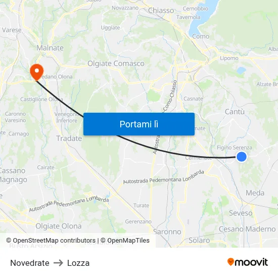 Novedrate to Lozza map