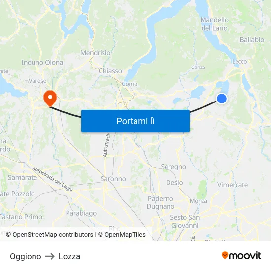 Oggiono to Lozza map