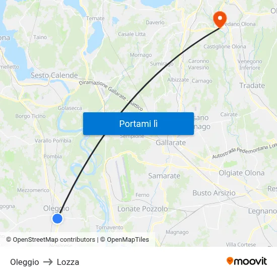 Oleggio to Lozza map