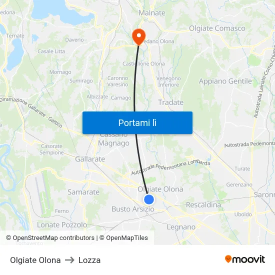 Olgiate Olona to Lozza map
