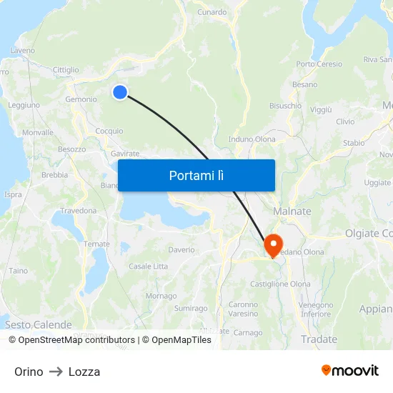 Orino to Lozza map