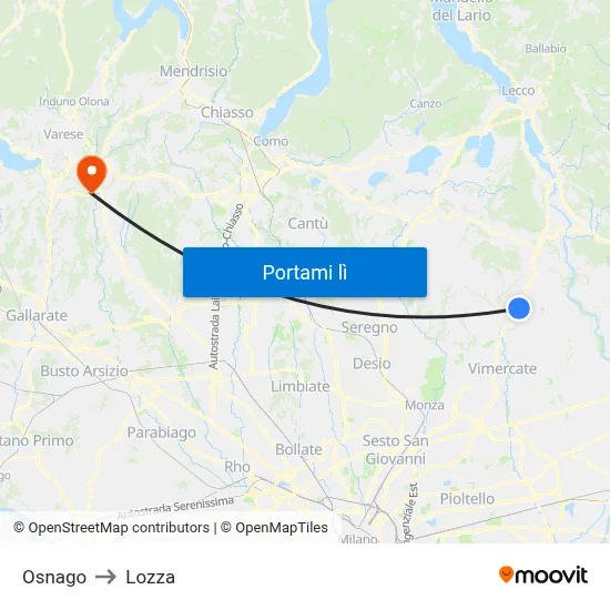 Osnago to Lozza map