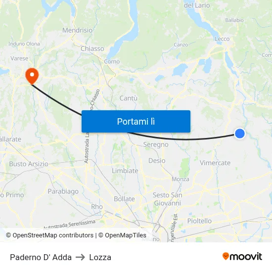 Paderno D' Adda to Lozza map
