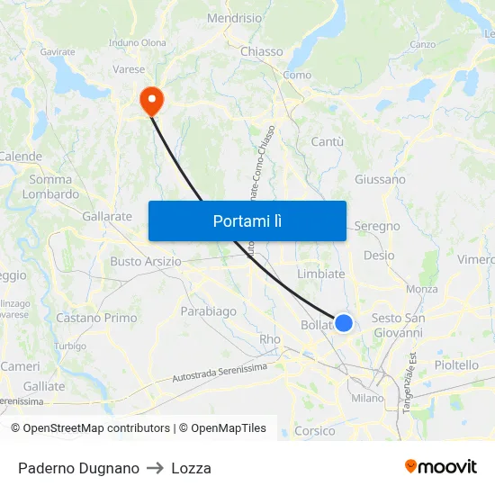 Paderno Dugnano to Lozza map