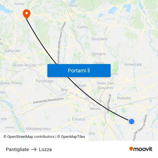 Pantigliate to Lozza map