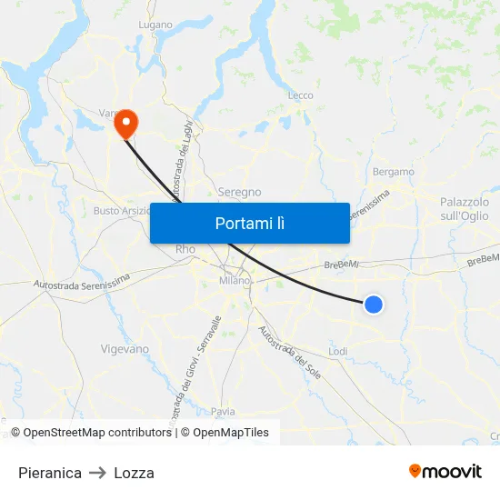 Pieranica to Lozza map