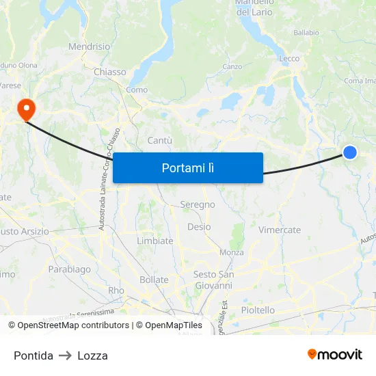 Pontida to Lozza map