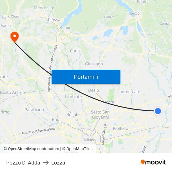 Pozzo D' Adda to Lozza map