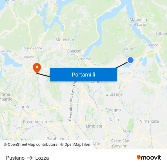 Pusiano to Lozza map
