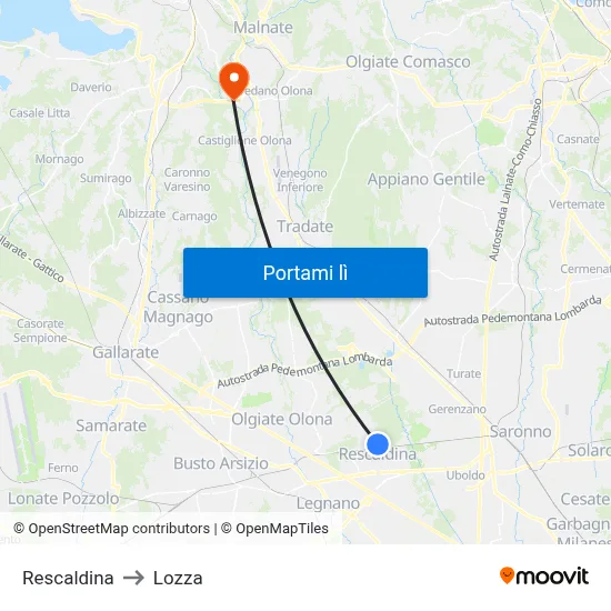 Rescaldina to Lozza map