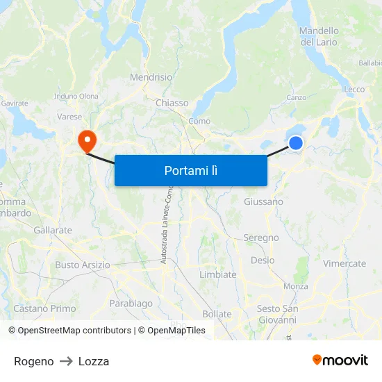 Rogeno to Lozza map