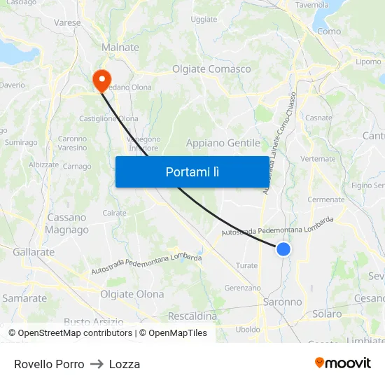 Rovello Porro to Lozza map