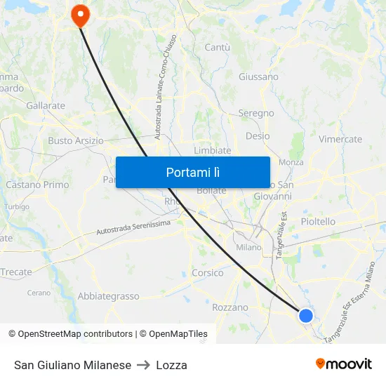 San Giuliano Milanese to Lozza map