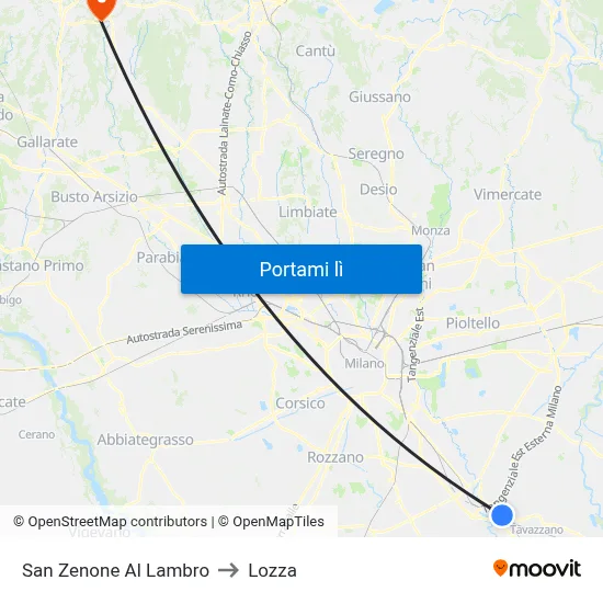 San Zenone Al Lambro to Lozza map