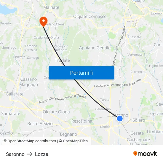 Saronno to Lozza map