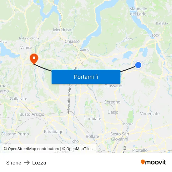 Sirone to Lozza map
