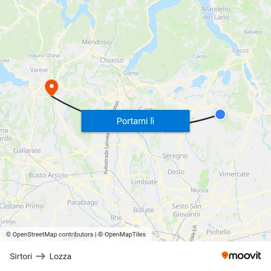 Sirtori to Lozza map