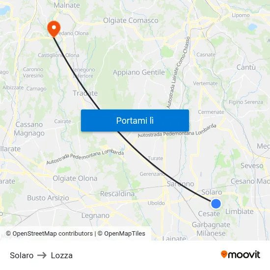 Solaro to Lozza map