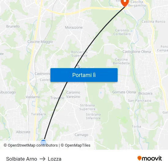 Solbiate Arno to Lozza map