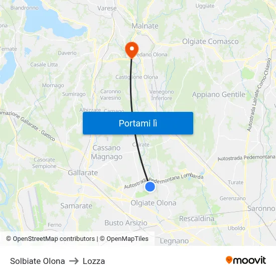 Solbiate Olona to Lozza map