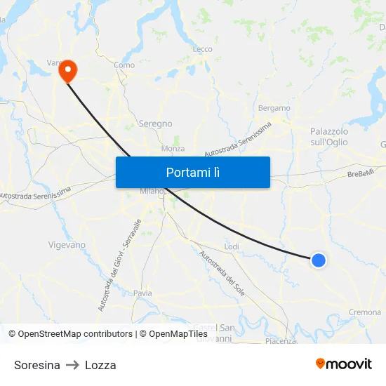 Soresina to Lozza map