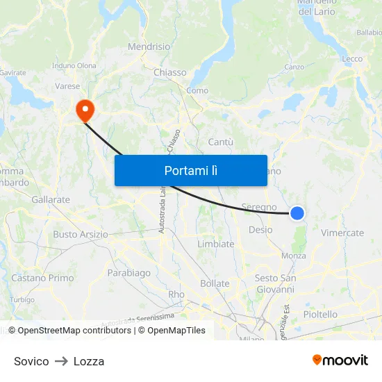 Sovico to Lozza map