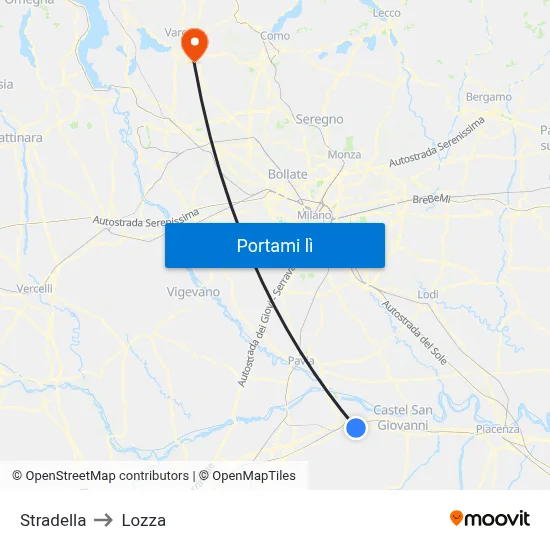 Stradella to Lozza map