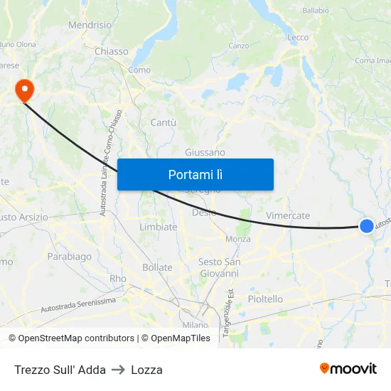 Trezzo Sull' Adda to Lozza map