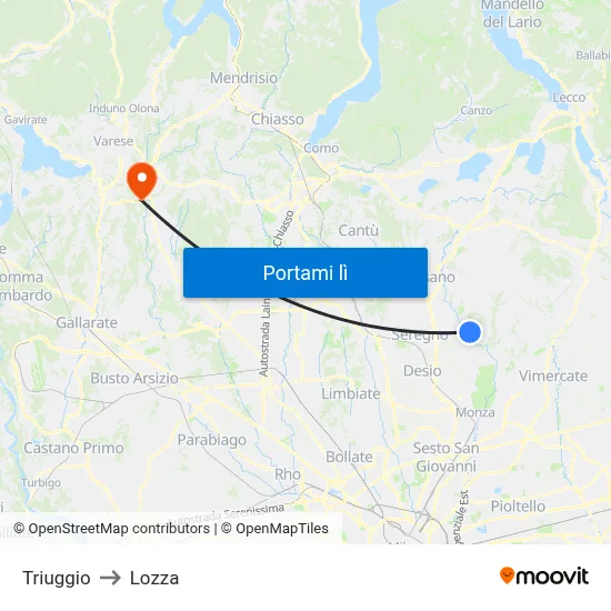 Triuggio to Lozza map