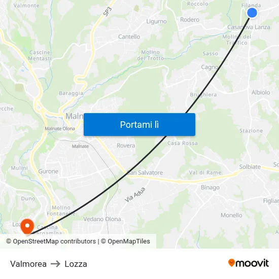 Valmorea to Lozza map