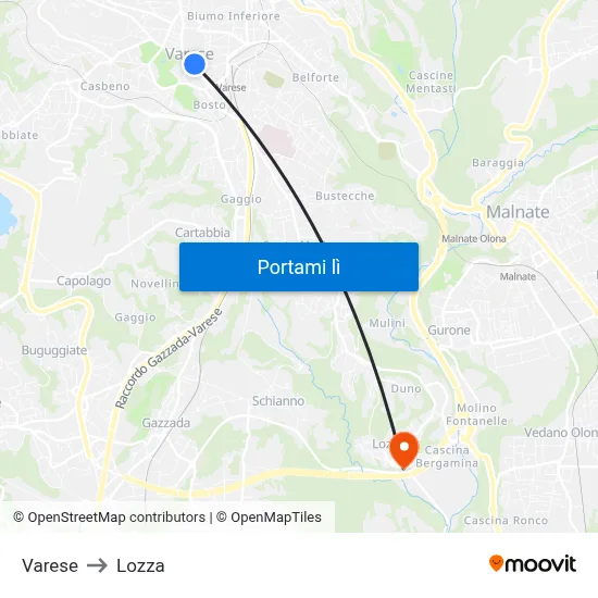 Varese to Lozza map