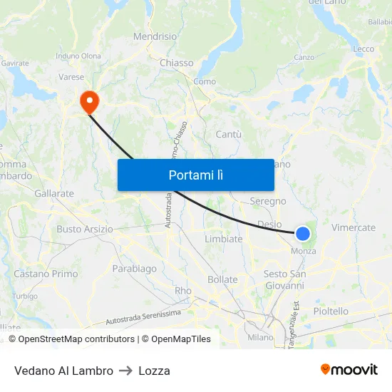 Vedano Al Lambro to Lozza map