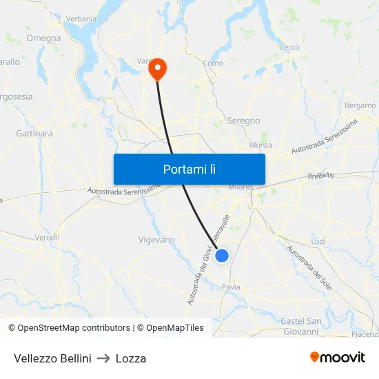 Vellezzo Bellini to Lozza map