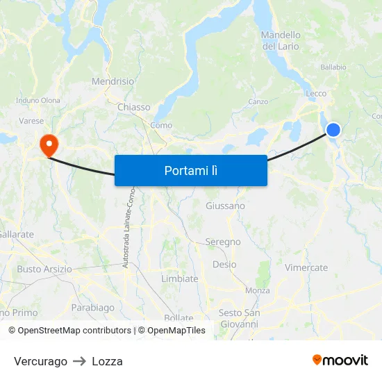 Vercurago to Lozza map