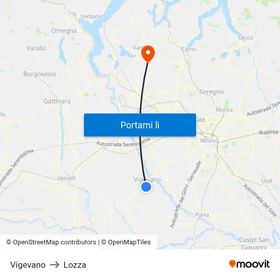 Vigevano to Lozza map