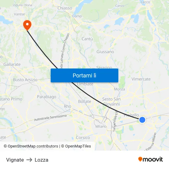 Vignate to Lozza map