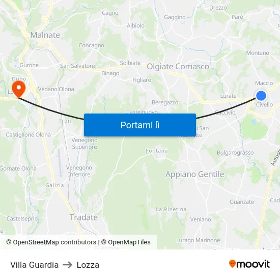 Villa Guardia to Lozza map