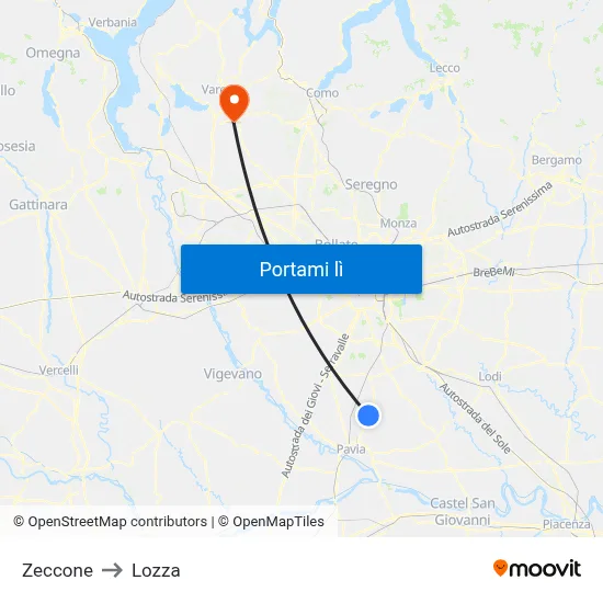 Zeccone to Lozza map