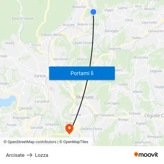 Arcisate to Lozza map