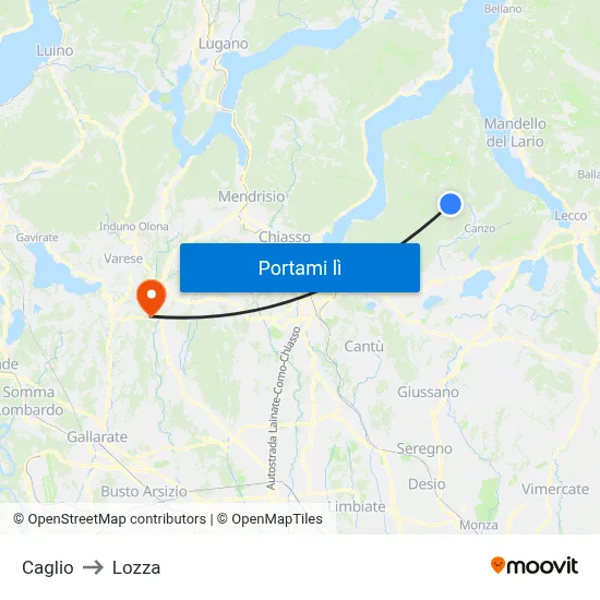 Caglio to Lozza map