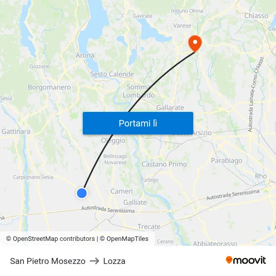 San Pietro Mosezzo to Lozza map