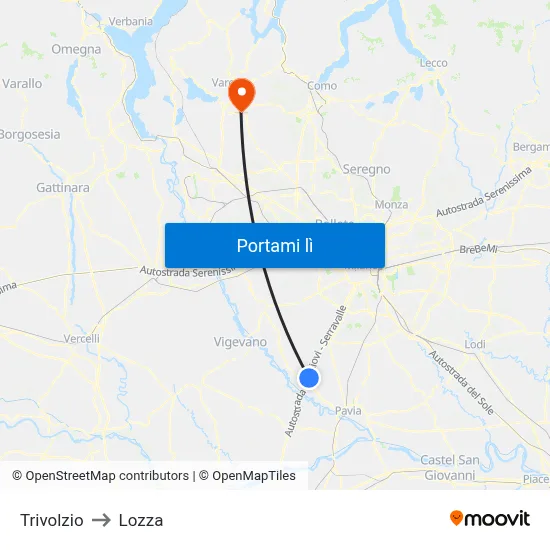Trivolzio to Lozza map